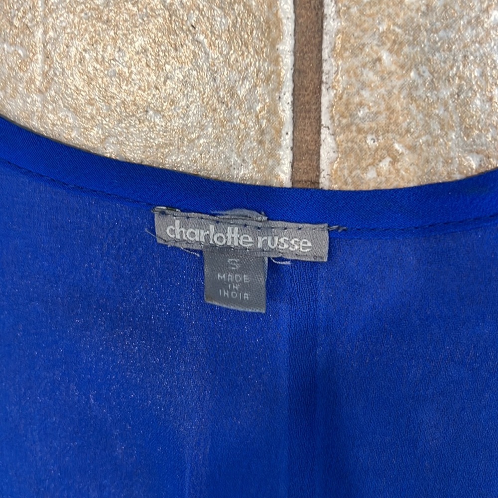 Charlotte Russe Bright Royal Blue Semi Sheer Tank Top with Collar Neck Detail - Picture 4 of 7
